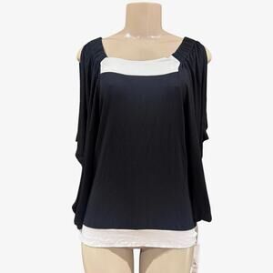 Gottex Studio Women's Activewear Black Top Blouse Stretch Gym Sport Large NWT